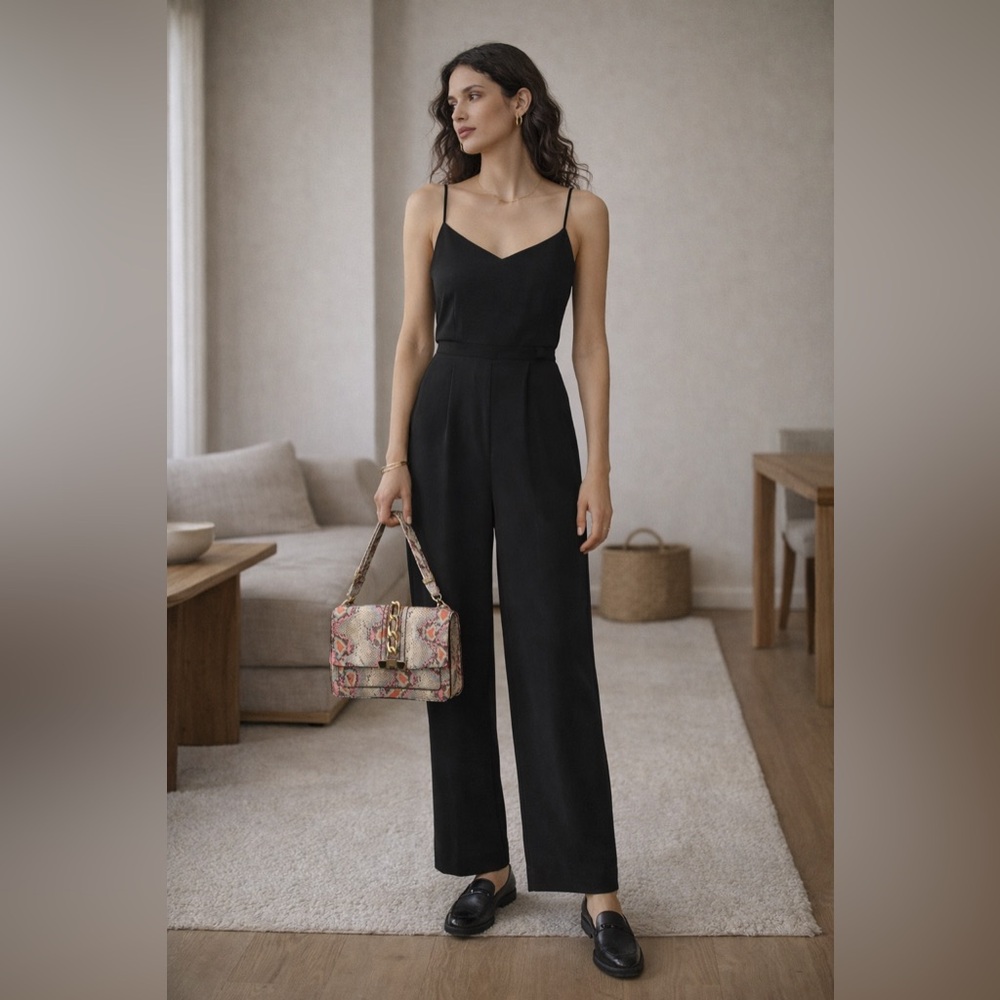 Maeve Anthropologie Magdalena Black Wide Leg Jumpsuit Spaghetti Strap Size 4 - Picture 8 of 8